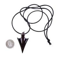 Hand Carved Arrowhead Necklace, Wooden Arrow Pendant, Mens Wood Necklace, Tribal Jewelry in Black with Brown Streaks