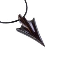 Hand Carved Arrowhead Necklace, Wooden Arrow Pendant, Mens Wood Necklace, Tribal Jewelry in Black with Brown Streaks