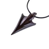 Hand Carved Arrowhead Necklace, Wooden Arrow Pendant, Mens Wood Necklace, Tribal Jewelry in Black with Brown Streaks