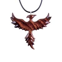 Hand Carved Phoenix Necklace, Wooden Rising Phoenix Pendant for Men or Women, Wood Firebird Necklace, Fantasy Inspirational Jewelry