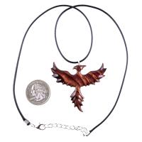 Hand Carved Phoenix Necklace, Wooden Rising Phoenix Pendant for Men or Women, Wood Firebird Necklace, Fantasy Inspirational Jewelry