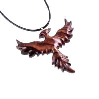 Hand Carved Phoenix Necklace, Wooden Rising Phoenix Pendant for Men or Women, Wood Firebird Necklace, Fantasy Inspirational Jewelry