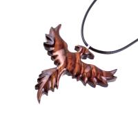 Hand Carved Phoenix Necklace, Wooden Rising Phoenix Pendant for Men or Women, Wood Firebird Necklace, Fantasy Inspirational Jewelry