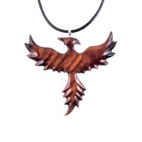 Hand Carved Phoenix Necklace, Wooden Rising Phoenix Pendant for Men or Women, Wood Firebird Necklace, Fantasy Inspirational Jewelry