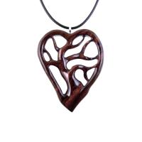 Wooden Tree of Life Pendant, Hand Carved Wood Heart Necklace, 5th Anniversary Gift for Her, Handmade One of a Kind Wood Jewelry