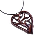 Wooden Tree of Life Pendant, Hand Carved Wood Heart Necklace, 5th Anniversary Gift for Her, Handmade One of a Kind Wood Jewelry