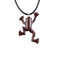 Hand Carved Wooden Frog Pendant Necklace, Animal Wood Jewelry Gift for Men or Women