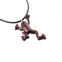Hand Carved Wooden Frog Pendant Necklace, Animal Wood Jewelry Gift for Men or Women