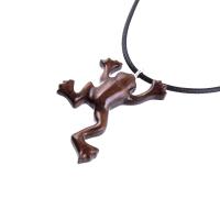 Hand Carved Wooden Frog Pendant Necklace, Animal Wood Jewelry Gift for Men or Women