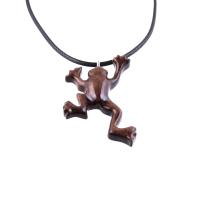 Hand Carved Wooden Frog Pendant Necklace, Animal Wood Jewelry Gift for Men or Women