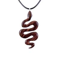 Snake Necklace for Men or Women, Hand Carved Wooden Snake Pendant, Wood Serpent Necklace, Totem Reptile Jewelry