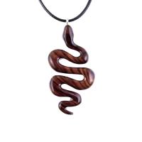 Snake Necklace for Men or Women, Hand Carved Wooden Snake Pendant, Wood Serpent Necklace, Totem Reptile Jewelry