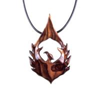 Phoenix Necklace for Men or Women, Hand Carved Wooden Phoenix Rising Pendant, Wood Firebird Necklace, Inspirational Jewelry Gift for Him Her