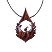 Phoenix Necklace for Men or Women, Hand Carved Wooden Phoenix Rising Pendant, Wood Firebird Necklace, Inspirational Jewelry Gift for Him Her
