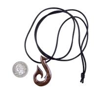 Hand Carved Fish Hook Pendant Necklace, Mens Wood Necklace, Handmade Fisherman Jewelry, One of a Kind Gift for Him