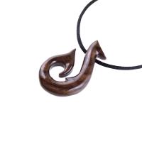 Hand Carved Fish Hook Pendant Necklace, Mens Wood Necklace, Handmade Fisherman Jewelry, One of a Kind Gift for Him