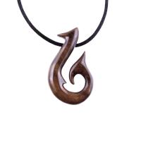 Hand Carved Fish Hook Pendant Necklace, Mens Wood Necklace, Handmade Fisherman Jewelry, One of a Kind Gift for Him
