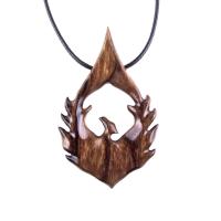 Phoenix Necklace, Hand Carved Wooden Firebird Pendant for Men or Women, Fantasy Bird Wood Jewelry, Inspirational Gift