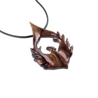 Phoenix Necklace, Hand Carved Wooden Firebird Pendant for Men or Women, Fantasy Bird Wood Jewelry, Inspirational Gift