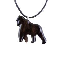 Gorilla Necklace, Hand Carved Wooden Gorilla Pendant, Animal Necklace, Gift for Him, Mens Wood Jewelry in Black with Brown Streaks