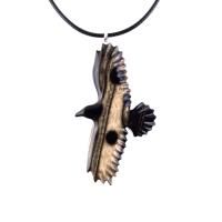 Hand Carved Crow Pendant, Raven Necklace, Wooden Raven Pendant, Wood Crow Necklace, Totem Spirit Animal Jewelry Gift for Him Her