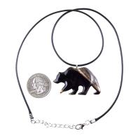 Bear Necklace, Hand Carved Wooden Grizzly Bear Pendant for Men or Women, Woodland Jewelry, Spirit Animal Totem