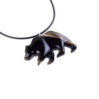 Bear Necklace, Hand Carved Wooden Grizzly Bear Pendant for Men or Women, Woodland Jewelry, Spirit Animal Totem