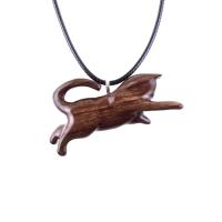Hand Carved Cat Pendant Necklace, Wooden Kitten Pet Lover Gift, Handmade Wood Jewelry for Men and Women