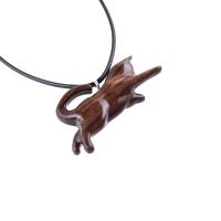 Hand Carved Cat Pendant Necklace, Wooden Kitten Pet Lover Gift, Handmade Wood Jewelry for Men and Women