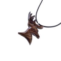 Hand Carved Stag Necklace, Wooden Deer Pendant, Buck Head Necklace, Spirit Animal Totem Gift for Him, Woodland Mens Jewelry
