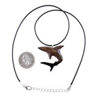 Shark Pendant, Hand Carved Wooden Shark Necklace, Mens Wood Pendant, Nautical Jewelry Gift for Him in Black with Brown Streaks