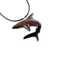 Shark Pendant, Hand Carved Wooden Shark Necklace, Mens Wood Pendant, Nautical Jewelry Gift for Him in Black with Brown Streaks