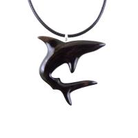 Shark Pendant, Hand Carved Wooden Shark Necklace, Mens Wood Pendant, Nautical Jewelry Gift for Him in Black with Brown Streaks