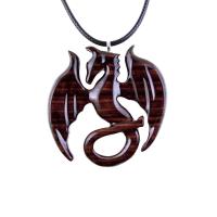 Dragon Necklace for Men or Women, Wooden Dragon Pendant, Hand Carved Wood Fantasy Jewelry, One of a Kind Gift for Him Her