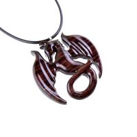 Dragon Necklace for Men or Women, Wooden Dragon Pendant, Hand Carved Wood Fantasy Jewelry, One of a Kind Gift for Him Her