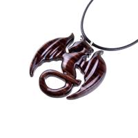 Dragon Necklace for Men or Women, Wooden Dragon Pendant, Hand Carved Wood Fantasy Jewelry, One of a Kind Gift for Him Her