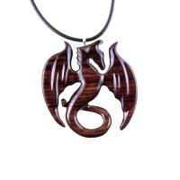 Dragon Necklace for Men or Women, Wooden Dragon Pendant, Hand Carved Wood Fantasy Jewelry, One of a Kind Gift for Him Her