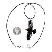 Hand Carved Crow Pendant, Raven Necklace, Wooden Raven Pendant, Wood Crow Necklace, Totem Spirit Animal Jewelry Gift for Him Her