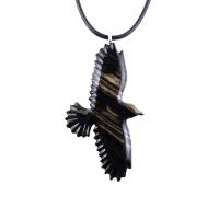 Hand Carved Crow Pendant, Raven Necklace, Wooden Raven Pendant, Wood Crow Necklace, Totem Spirit Animal Jewelry Gift for Him Her