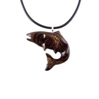 Salmon Necklace, Hand Carved Wooden Fish Pendant, Trout Necklace, Mens Wood Pendant, Fishermen Jewelry, Gift for Him