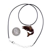 Salmon Necklace, Hand Carved Wooden Fish Pendant, Trout Necklace, Mens Wood Pendant, Fishermen Jewelry, Gift for Him