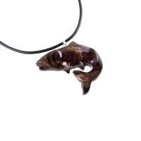 Salmon Necklace, Hand Carved Wooden Fish Pendant, Trout Necklace, Mens Wood Pendant, Fishermen Jewelry, Gift for Him