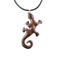 Hand Carved Gecko Pendant, Wooden Lizard Necklace, Wood Salamander Necklace, Totem Lizard Jewelry Gift for Men or Women