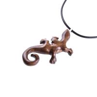 Hand Carved Gecko Pendant, Wooden Lizard Necklace, Wood Salamander Necklace, Totem Lizard Jewelry Gift for Men or Women