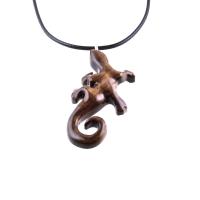 Hand Carved Gecko Pendant, Wooden Lizard Necklace, Wood Salamander Necklace, Totem Lizard Jewelry Gift for Men or Women