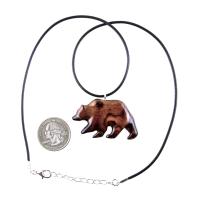 Wood Bear Necklace, Hand Carved Wooden Grizzly Bear Pendant for Men or Women, Spirit Animal Totem Jewelry Gift for Him Her