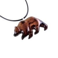 Wood Bear Necklace, Hand Carved Wooden Grizzly Bear Pendant for Men or Women, Spirit Animal Totem Jewelry Gift for Him Her
