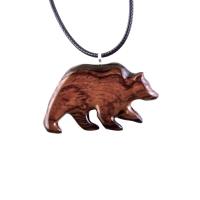 Wood Bear Necklace, Hand Carved Wooden Grizzly Bear Pendant for Men or Women, Spirit Animal Totem Jewelry Gift for Him Her