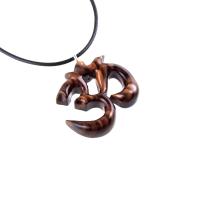 Hand Carved Ohm Necklace, Wooden Om Pendant, Yoga Jewelry for Men Women, Namaste Wood Gift for Him or Her