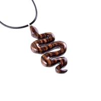 Snake Necklace for Men or Women, Hand Carved Wooden Snake Pendant, Wood Serpent Necklace, Totem Reptile Jewelry